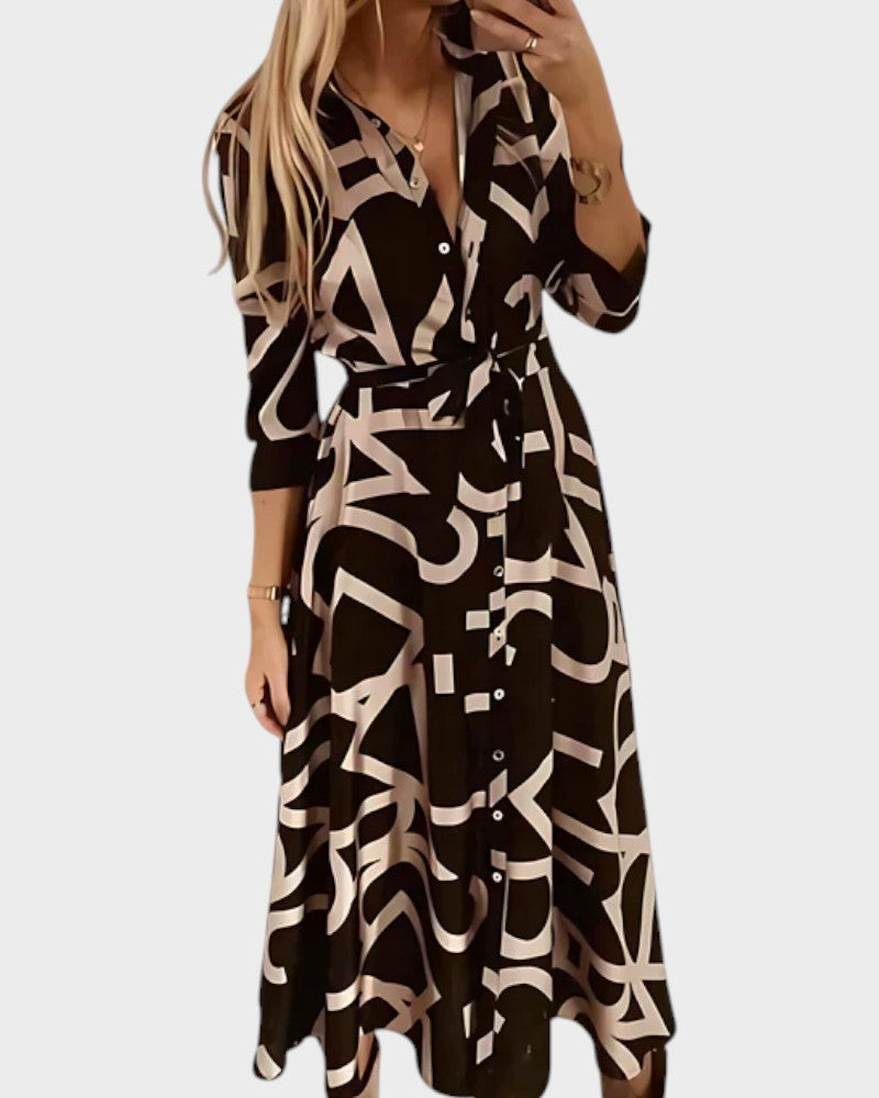 Megan | Midi Dress with Abstract Print and Buttons