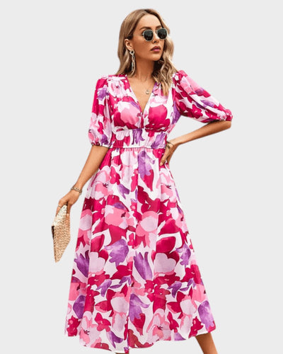 Matilda | Chic Midi Dress with Puff Sleeves