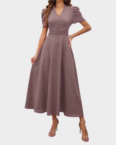 Melanie | Midi Dress with V-Neck and Puff Sleeves