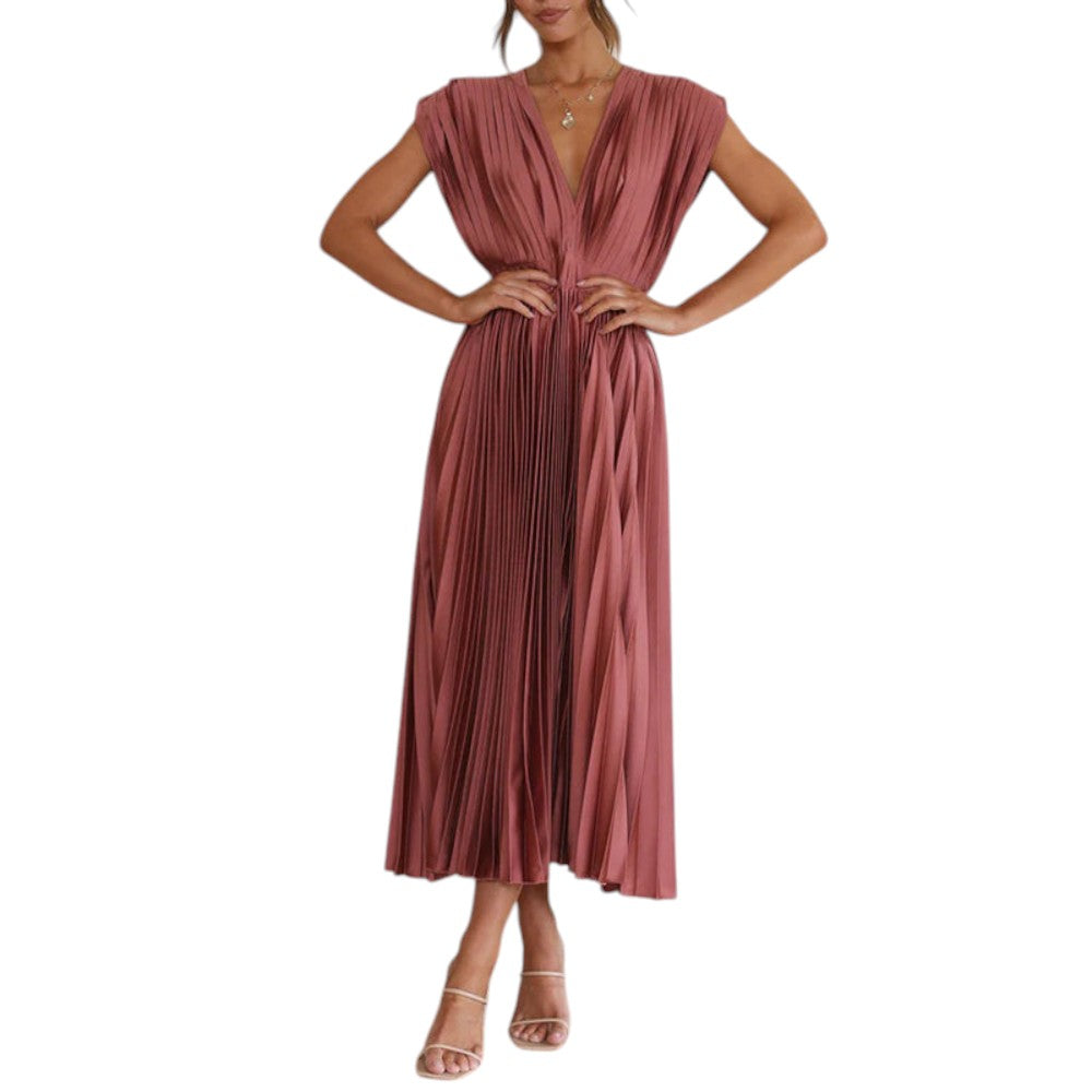 Esme | Women's Pleated Dress with V-Neck