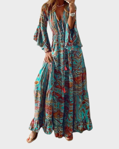 Maisie | Printed Midi Dress with Bell Sleeves