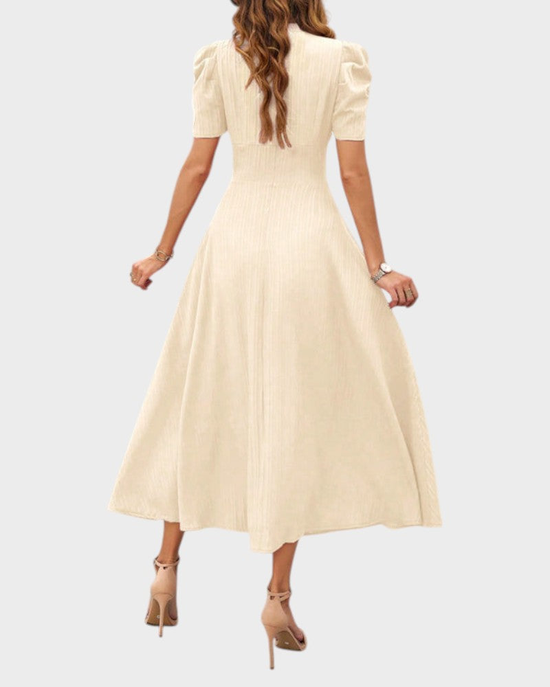 Melanie | Midi Dress with V-Neck and Puff Sleeves