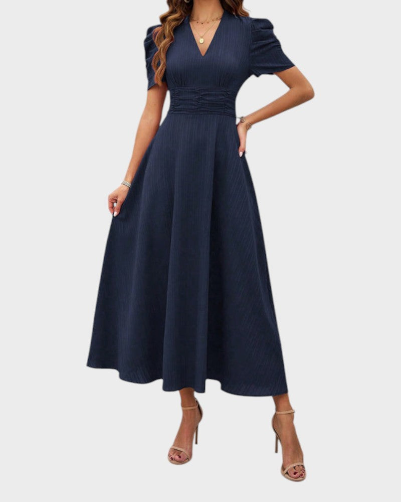 Melanie | Midi Dress with V-Neck and Puff Sleeves