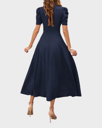 Melanie | Midi Dress with V-Neck and Puff Sleeves