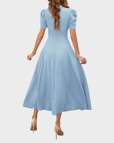 Melanie | Midi Dress with V-Neck and Puff Sleeves