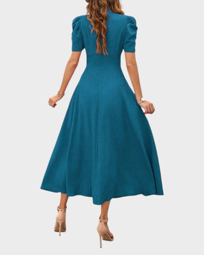 Melanie | Midi Dress with V-Neck and Puff Sleeves