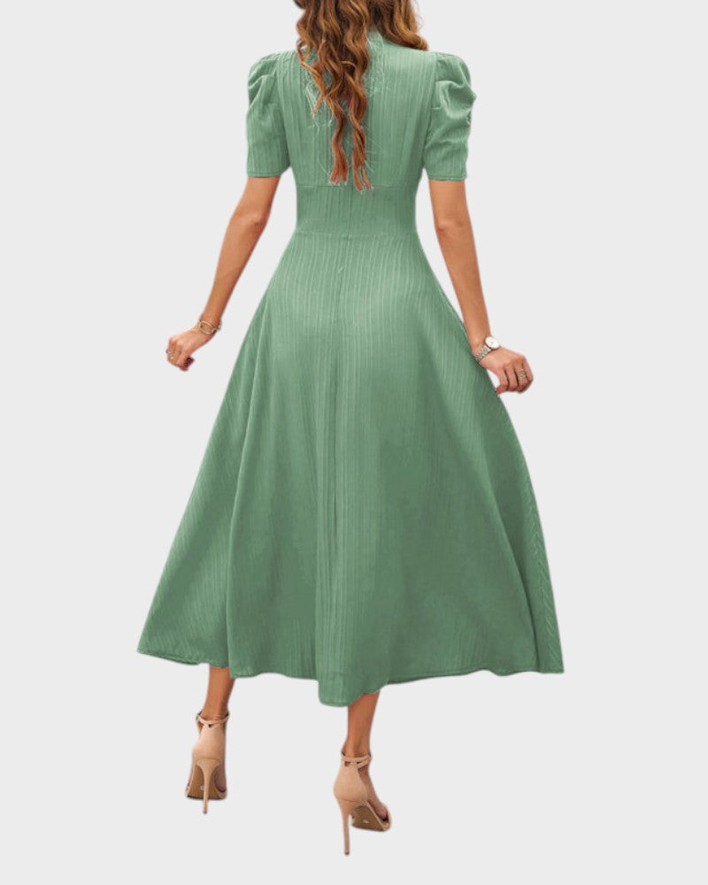 Melanie | Midi Dress with V-Neck and Puff Sleeves