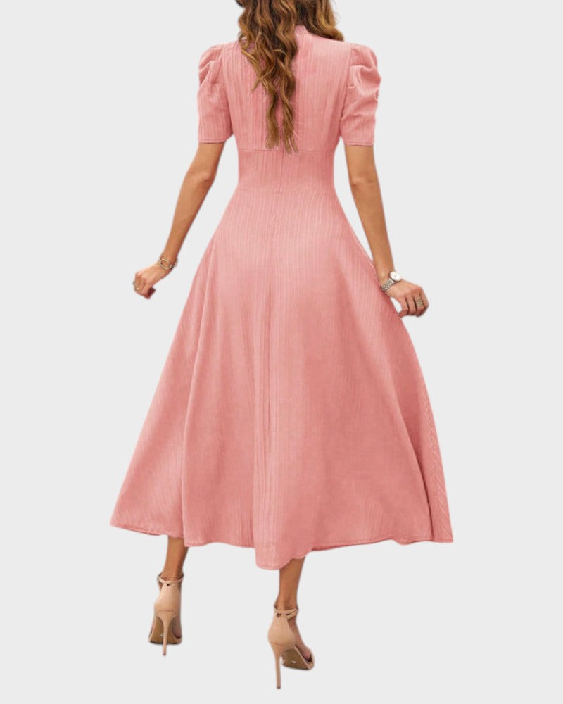 Melanie | Midi Dress with V-Neck and Puff Sleeves